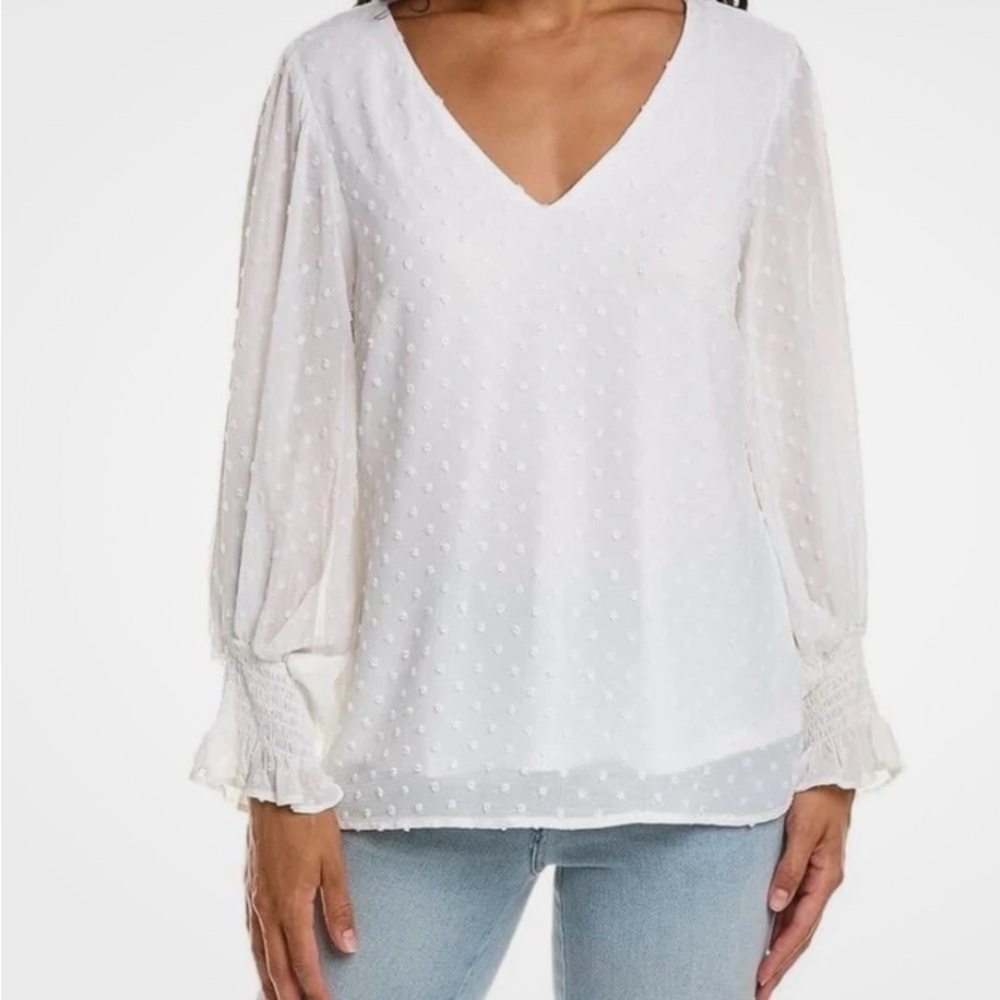 Swiss Dot white Flowy Whimsical Blouse Top Fairy size L